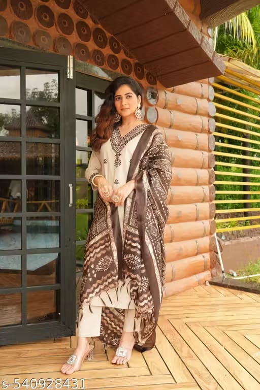 JAIPUR Beige Printed Khadi Cotton Kurta Set