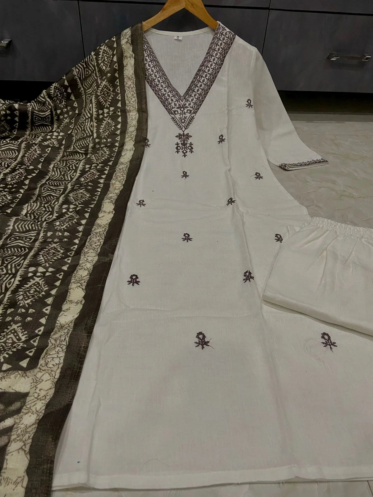 JAIPUR Beige Printed Khadi Cotton Kurta Set