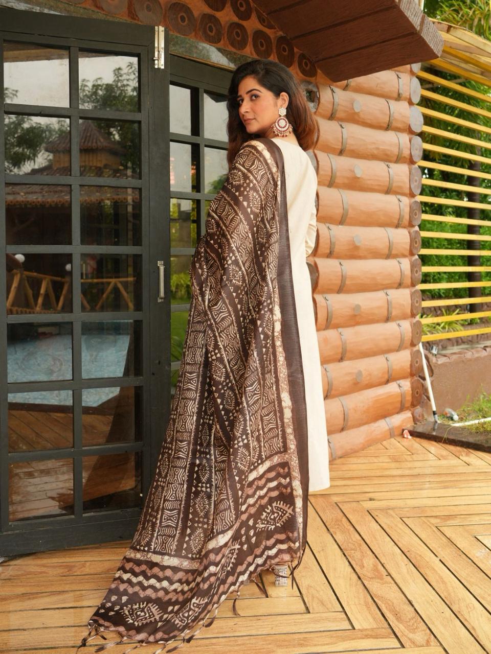 JAIPUR Beige Printed Khadi Cotton Kurta Set