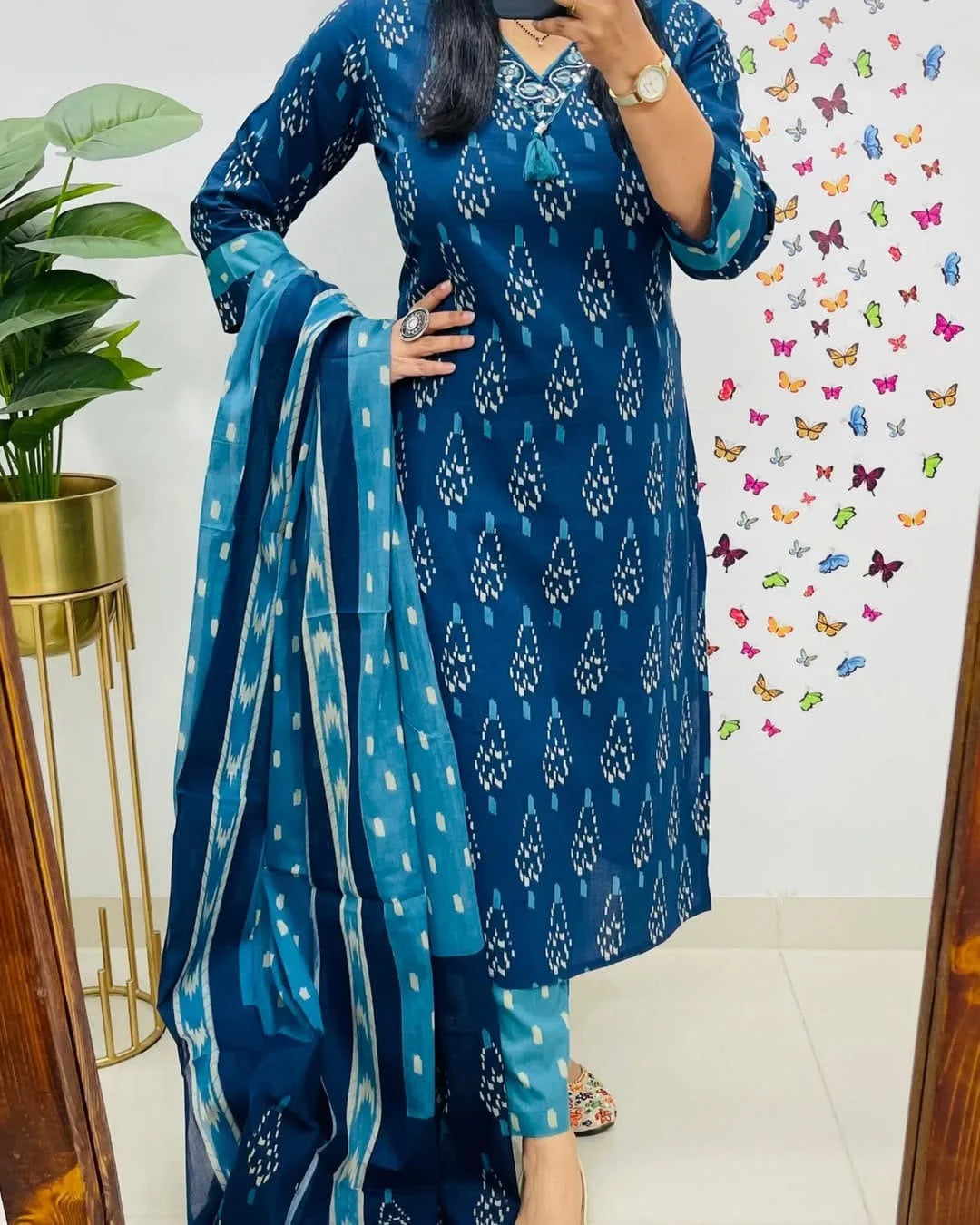 Jaipur Premium Elegant Indigo Ikat Kurti Set