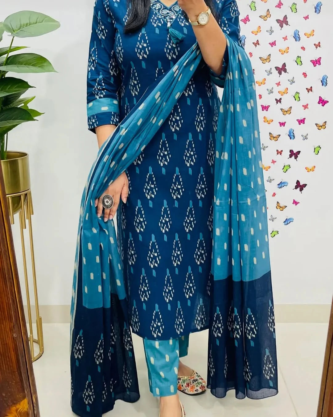 Jaipur Premium Elegant Indigo Ikat Kurti Set