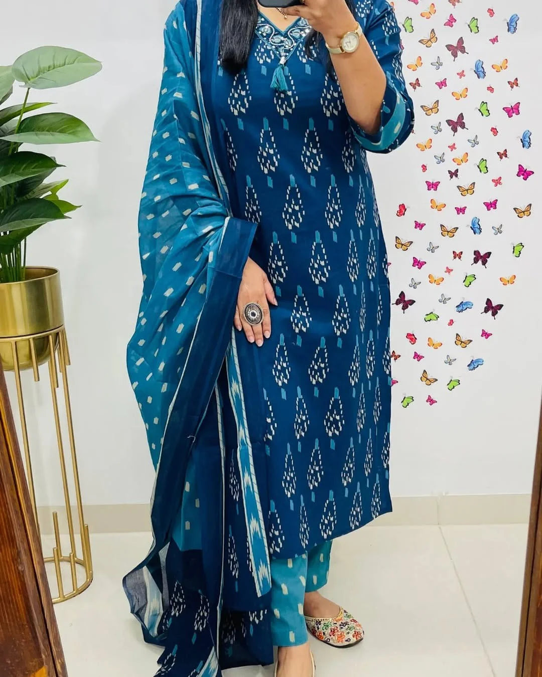 Jaipur Premium Elegant Indigo Ikat Kurti Set
