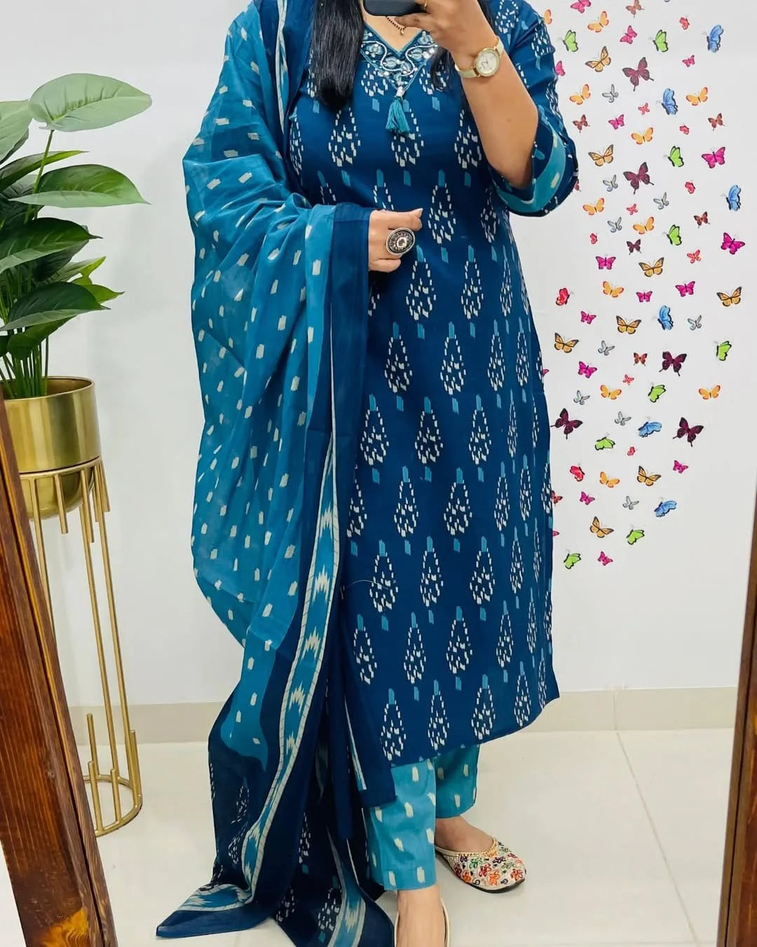Jaipur Premium Elegant Indigo Ikat Kurti Set