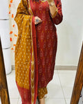 Elegant Ikat Print Kurti Set With Dupatta